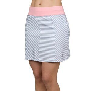 NEW Sofibella MEDIUM Cosmopolitan Stripes Tennis Skirt Skort Gray White Pink